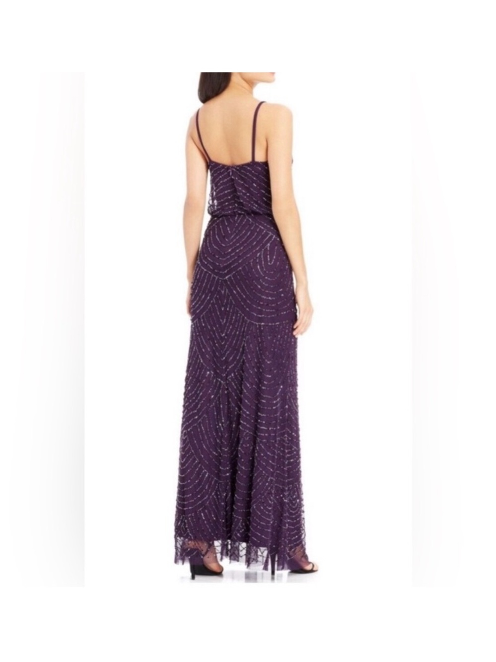 Adrianna Papell Plum Beaded Gown SZ 2 NWT Formal GALA Art Deco Evening MOB Party - Picture 6 of 12